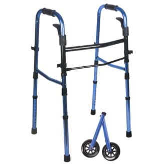Blue Compact Folding Paddle Walker with Wheels